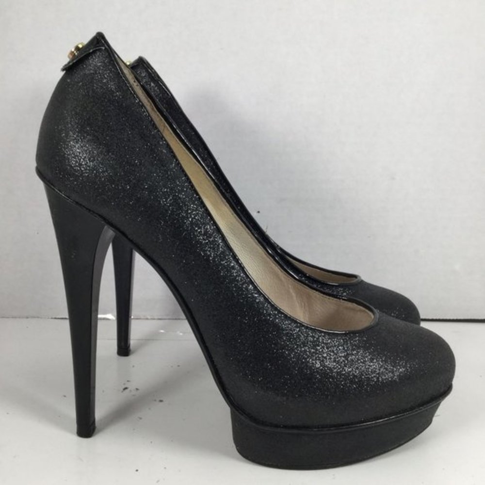 Michael Kors Platform Heels Women Size 5 Black Glitter Shimmer Round Toe